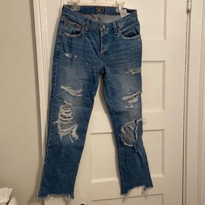 Abercrombie and Fitch Ames Distressed Slim Boyfriend Jeans with Raw Hem